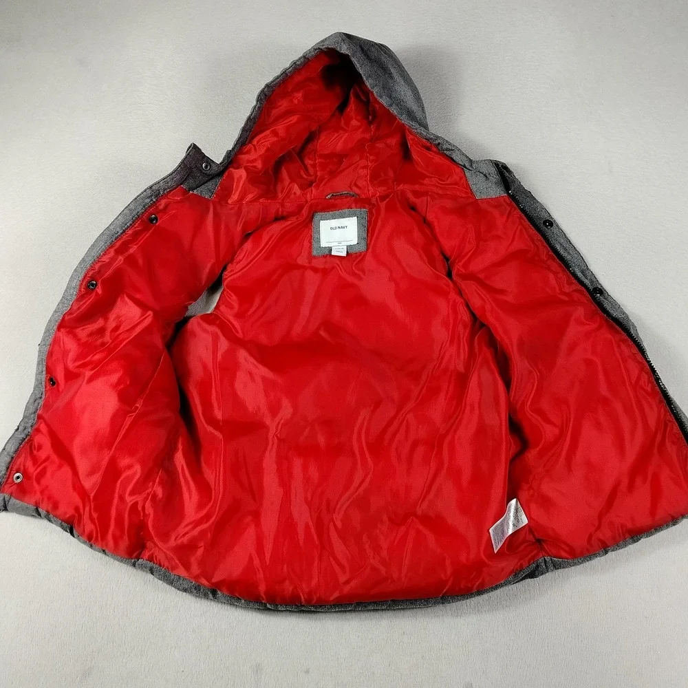 Old Navy Vest Youth Large 10-12 Gray Hooded Quilted Puffer School Winter Warm